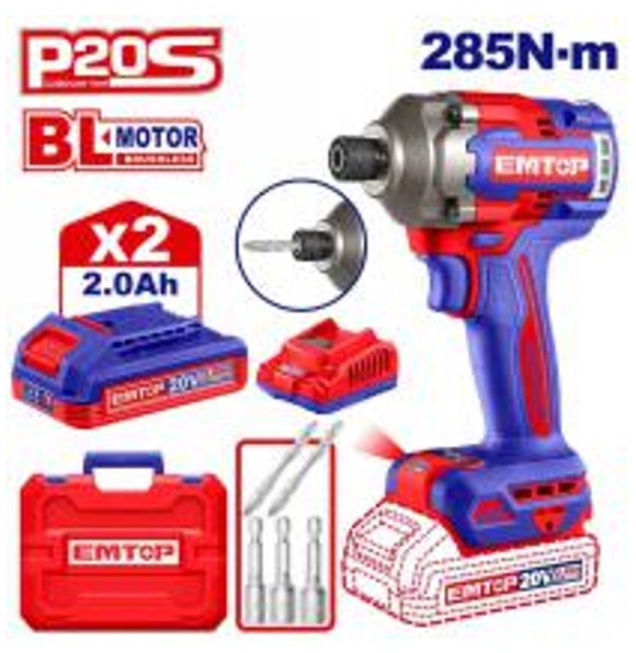 ECIRL2028, Cordless impact driver - 20V, Brushless Professional Cordless Power Tool with Battery Charger Kit